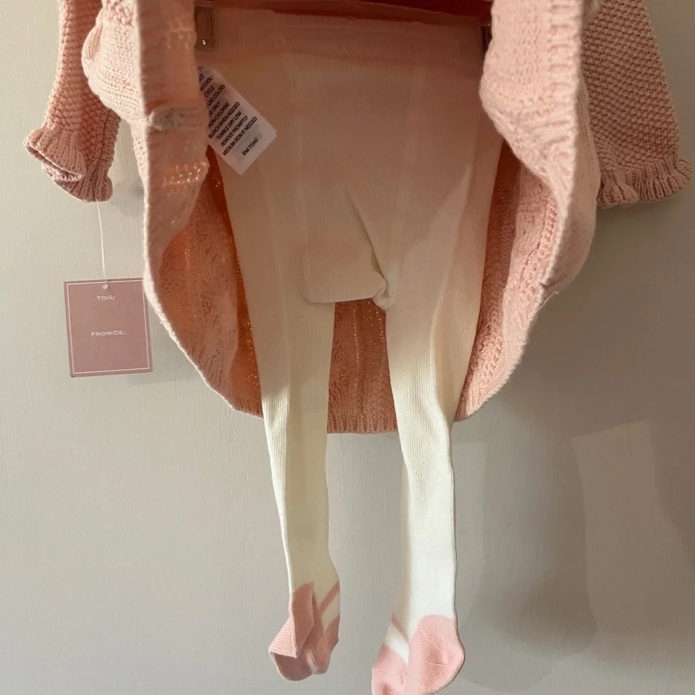 Pink and Green Knit Baby Dresses with Tights Bundle - Picture 4 of 8